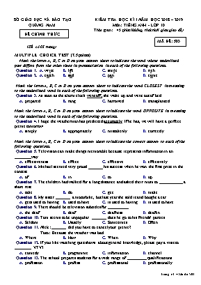 Đề kiểm tra học kỳ I môn Tiếng Anh Lớp 10 - Mã đề 503 - Năm học 2018-2019 - Sở giáo dục và đào tạo Quảng Nam
